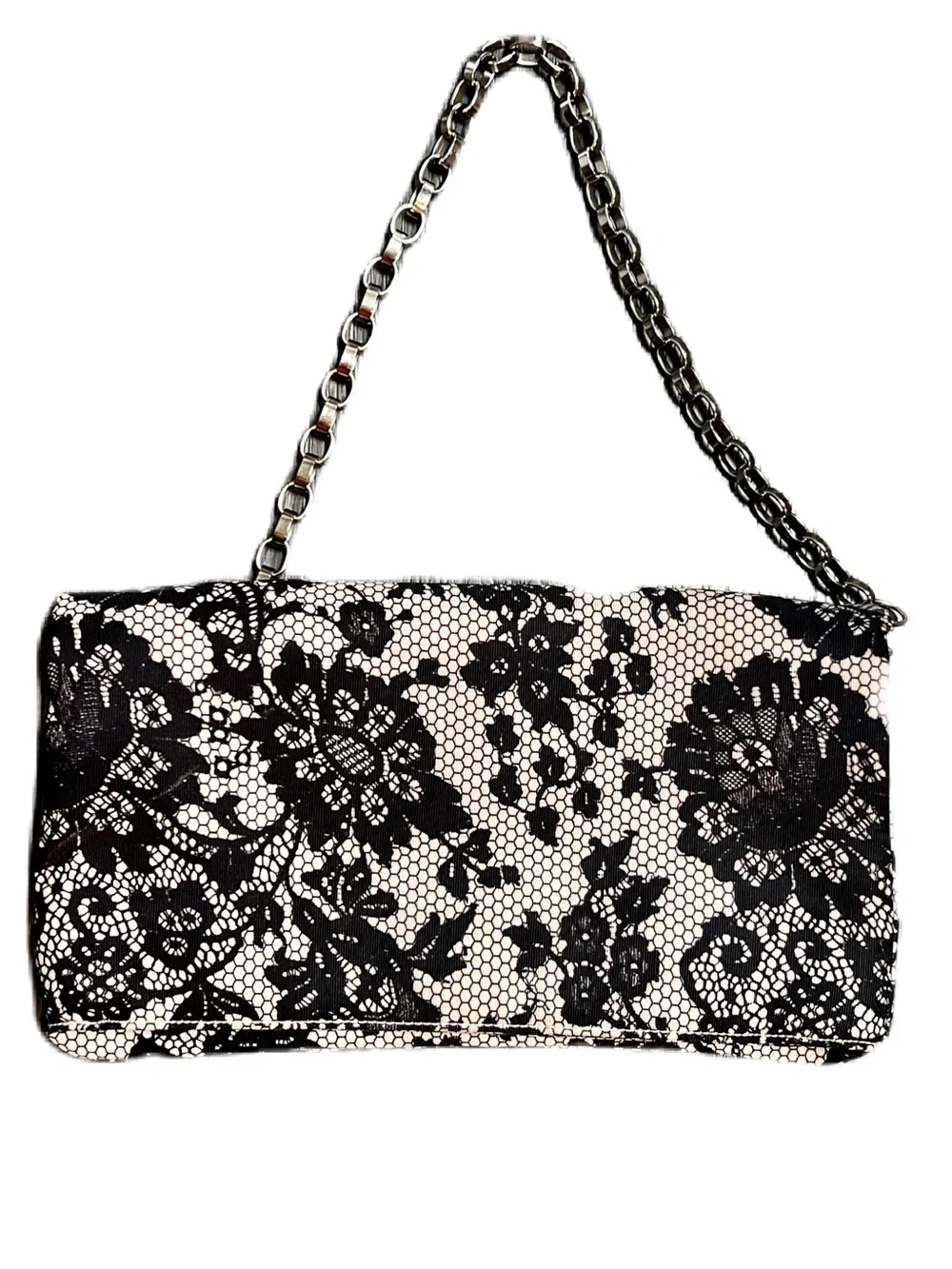 Alfani Black & White Lace Chain Shoulder/ Clutch bag, removable chain